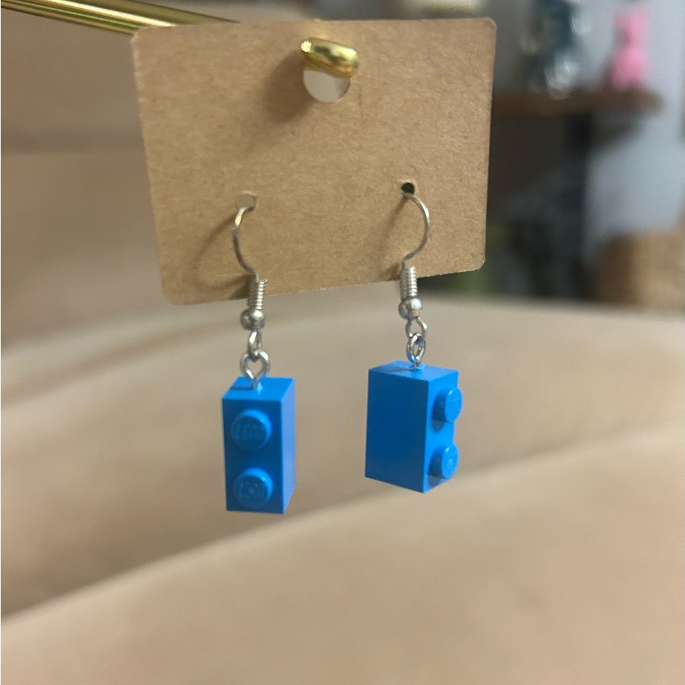 Blue Dangle Earrings Made with Genuine LEGO® Bricks